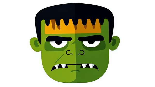 Monster Illustration for Halloween: Green Face with Cartoon Style Elements
