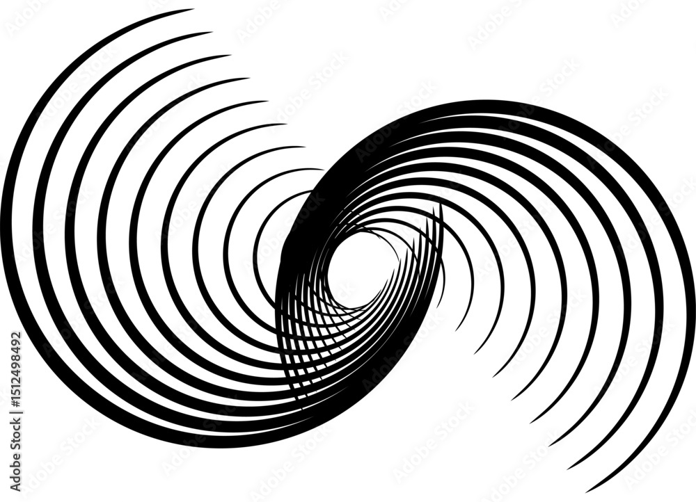 Poster vector design element of thin black swirling lines on a white background. abstract rings. black and 