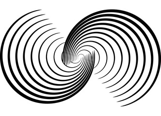 Vector design element of thin black swirling lines on a white background. Abstract rings. Black and white striped pattern. Vector background. Flowing. Waves