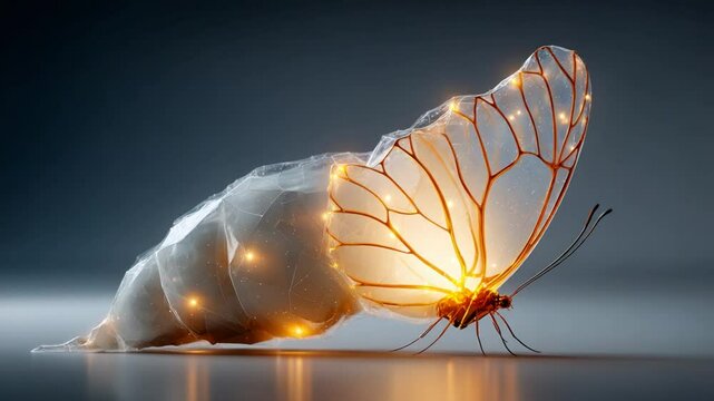 Artistic rendering of a butterfly emerging from its cocoon, symbolizing transformation