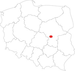Outline Map of Poland with Administrative Regions and Capital Marked 