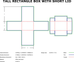 Tall rectangle box with short lid die-cut template design