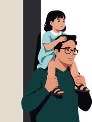 Father carrying daughter on shoulders in casual setting family relationship vector illustration 