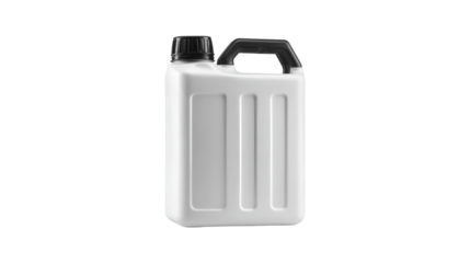 White plastic canister with black handle and cap