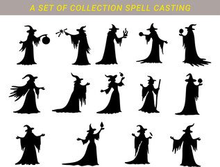 Spell casting witch mystery Halloween black silhouette