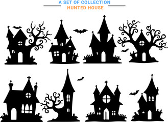 Scary Halloween Haunted House Black Silhouette 