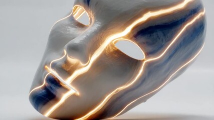 Abstract Kintsugi Mask Animated Loop - Conceptual Art with Golden Light and Marble Texture - Powered by Adobe