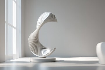 Elegant modern sculpture in a sunlit minimalist interior creating an artistic ambiance