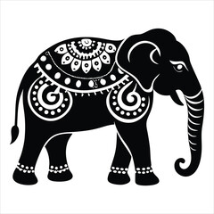 Fototapeta premium Elephant silhouette line art vector illustration