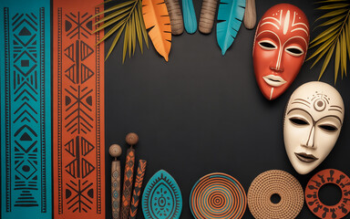 Vibrant Tribal African Patterns and Masks generative ai
