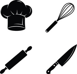Culinary Essentials Chef & Baking Tools Silhouette Icons
