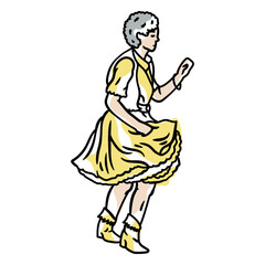 Woman in a yellow dress is dancing