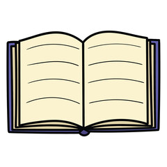 Hand drawn cartoon open book on white background.