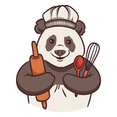 Panda bear in a chef hat holding a whisk