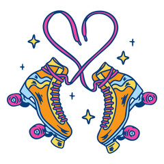 Colorful roller skates design with heart-shaped laces