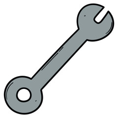Hand drawn cartoon wrench on white background.