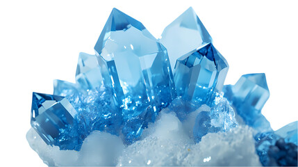 Fototapeta premium Close up of a cluster of light blue crystals with a white base isolated on transparent background