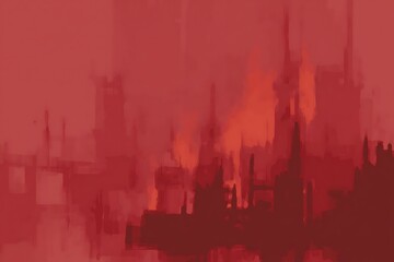 Obraz premium Red abstract city burning in hell
