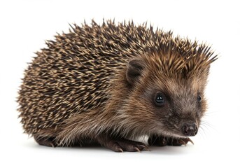 Obraz premium A charming hedgehog, captured in a studio setting against a clean, white backdrop.