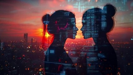 Man and woman connect globally through a futuristic digital network, a concept bridging people and technology - Powered by Adobe