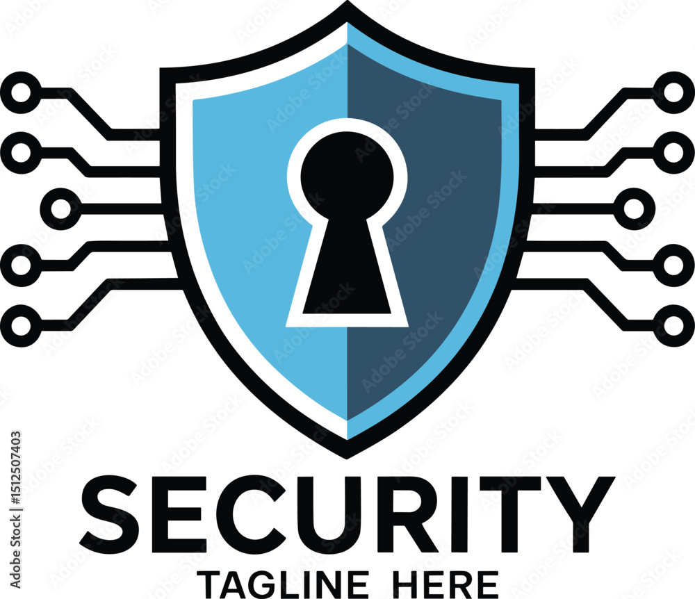 Aufkleber cyber security logo with shield keyhole and circuit board elements