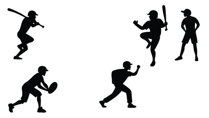 vector baseball silhouettes showing players bat