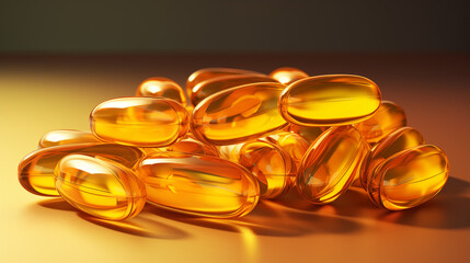 A bunch of yellow softgels on a yellow background.