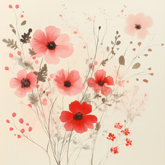 Delicate Pink and Red Flower Arrangement on Cream Background