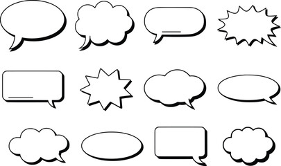 Fototapeta premium Blank Comic Speech Bubbles Set, Vector Cartoon Text Balloons Clipart.