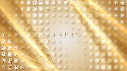 Luxury golden light backdrop design on glittering halftone background. Vector illustration idea for award ceremony or premium product marketing or invitation card.