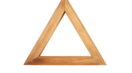 A triangular wooden frame isolated  with a clear wood grain pattern visible isolated on transparent background
