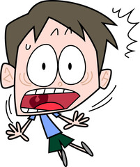 驚いた表情の青い服を着た男性