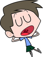 口を開けて目を閉じ座り込んでいる男性