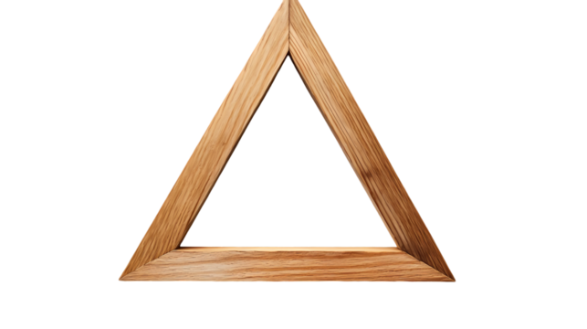 A wooden triangle frame isolated  with a clear and simple geometric design style isolated on transparent background
