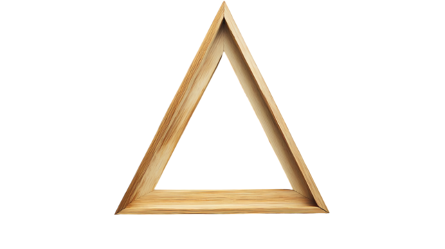 A simple wooden triangle frame with a light brown color isolated   space isolated on transparent background