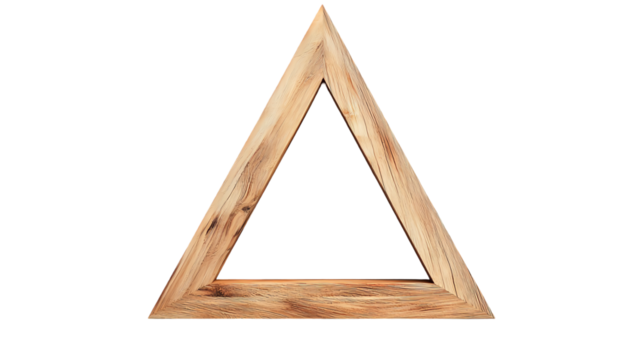 A wooden triangle frame with visible wood grain texture  a stark  providing contrast isolated on transparent background