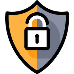 Obraz premium Security Shield Unlocked Padlock Vector Icon Graphic