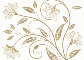 Hand drawn floral wallpaper with jungle baroque leaves. Art Deco pattern in vintage vector style. Wavy botanical ornament. Luxury background for elegant illustrations and decor.

