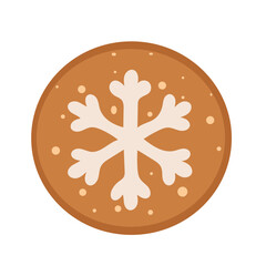 Christmas round gingerbread snowflake, hand-drawn, on a white background.