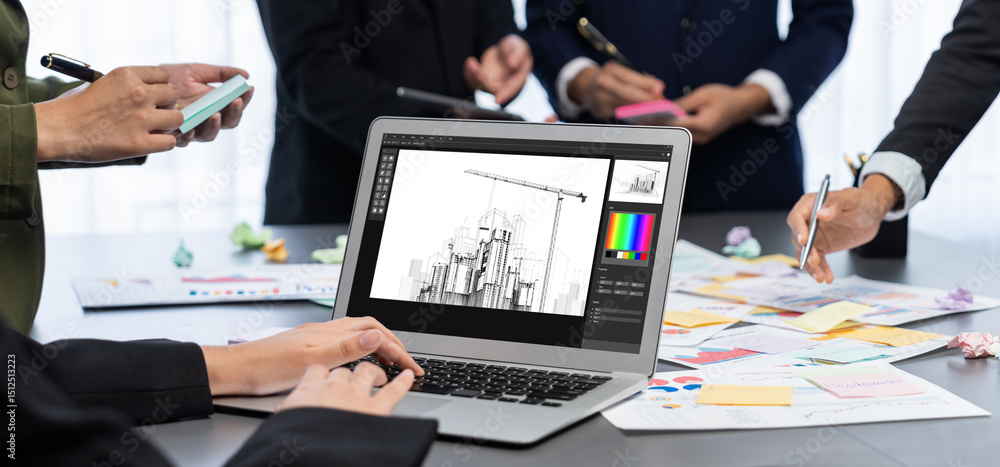 Poster analyst team use sticky note for creative and analytic brainstorm for business idea with bi data das