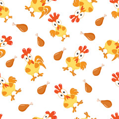 colorful chicken and fried legs on a white background, seamless pattern.