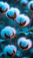 Beautiful background with cotton flowers. Background with ripe cotton boxes.