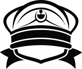 Sailor hat silhouette, anchor symbol icon, nautical theme graphic, marine headwear vector
