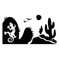 Lizard cactus desert cut out black