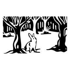 Rabbit habitat landscape silhouette
