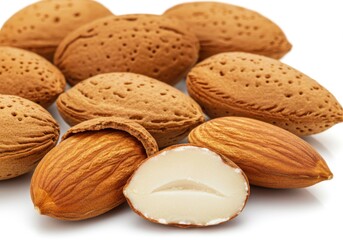 Group of almonds isolated on white background