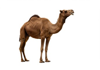 Dromedary camel standing isolated on white background