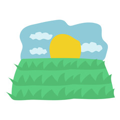 Nature scenery field with the sun flat