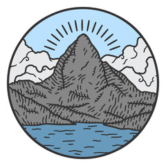 Mountain in lake color stroke landscape