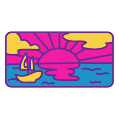 Sticker with a sailboat in the sun